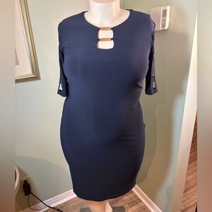 154. Joseph Ribkoff Navy Cutout Sheath Dress - Women's Elegant Workwear